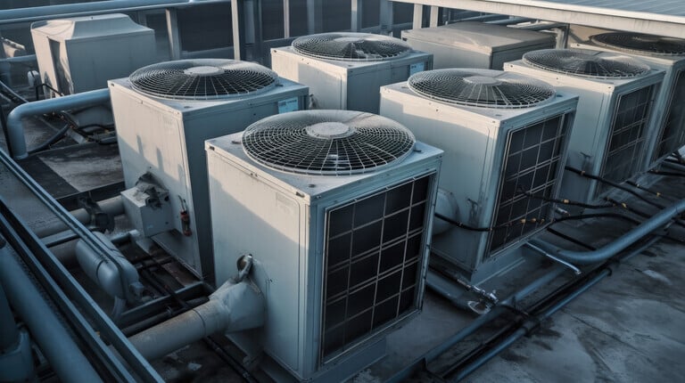 Skilled technician tackling commercial HVAC repair on a Pasadena rooftop